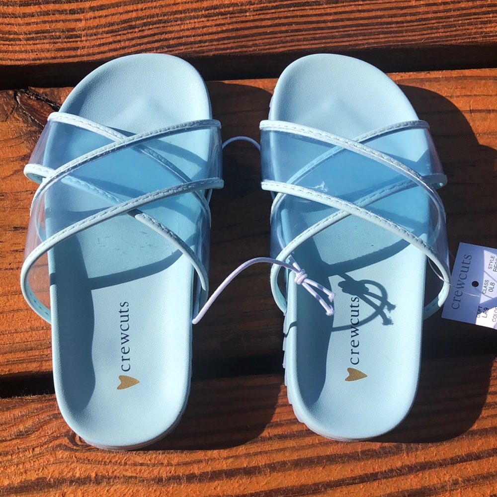 NWT J Crew Crewcuts Lt. Blue Pool Sliders with Cross Straps Sizes 8-10 ,11, 13